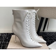 Jimmy Choo Heel 9.5cm Scarlett Ankle Boots in White Nappa Leather 2024