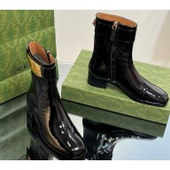Gucci Heel 3.5cm Women's Retro G Ankle Boots 750494 in Crinkle Patent Leather Black 2024