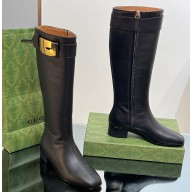 Gucci Heel 3.5cm Women's Retro G Boots in Leather Black 2024