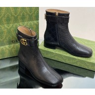 Gucci Heel 3.5cm Women's Ankle Boots with Double G in Embossed GG Leather Black 2024