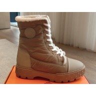 Hermes Fresh Women/Men ankle boots in parachute fabric and calfskin Khaki with shearling lining 2024