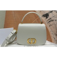 Dior Medium 30 Montaigne Avenue Top Handle Bag in White Ribbed Calfskin 2024