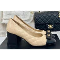Chanel Heel 7cm Calfskin & Lambskin Quilting Pumps G45879 Beige 2024
