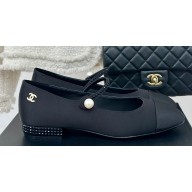 Chanel Silk Satin, Grosgrain & Strass Mary Janes G45877 Black 2024