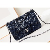 Chanel Sequins & Gold-Tone Metal Mini Classic Handbag A69900 Dark Blue 2024