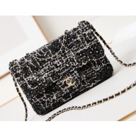 Chanel Cotton, Wool Tweed, Sequins & Gold-Tone Metal Mini Classic Handbag A69900 Black 2024