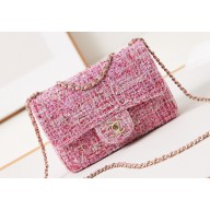 Chanel Cotton, Wool Tweed, Sequins & Gold-Tone Metal Mini Classic Handbag A69900 Pink 2024