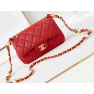 Chanel Shiny Lambskin, Imitation Pearls & Gold-Tone Metal Mini Flap Bag AS4947 Red 2024