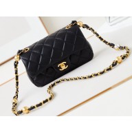 Chanel Shiny Lambskin, Imitation Pearls & Gold-Tone Metal Mini Flap Bag AS4947 Black 2024