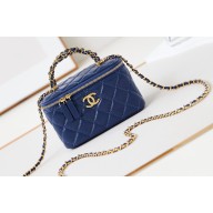 Chanel Shiny Lambskin & Gold-Tone Metal Clutch with Chain Bag AP4168 Blue 2024