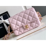 Chanel 24K Lambskin & Gold-Tone Metal Flap Bag Pink 2024