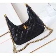 Chanel Shiny Lambskin & Gold-Tone Metal Small Hobo Handbag AS4966 Black 2024
