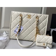Chanel Grained Calfskin & Gold-Tone Metal Small Tote Bag AS4940 White 2024