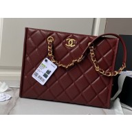 Chanel Grained Calfskin & Gold-Tone Metal Small Tote Bag AS4940 Burgundy 2024