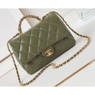 Chanel Shiny Lambskin & Gold-Tone Metal Mini Flap Bag with Top Handle AS5043 Green 2024