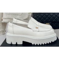 Chanel Calfskin Platform Moccasins White 2024