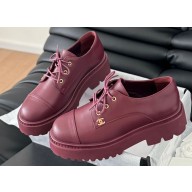 Chanel Calfskin Lace-up Moccasins Burgundy 2024