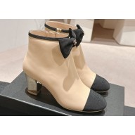 Chanel Heel 7cm Lambskin & Grosgrain Short Boots G45695 Beige 2024
