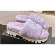 Chanel Resin CC Logo Shearling Platform Mules Purple 2024