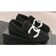 Chanel CC Logo Shearling Fur Moccasins Black 2024