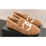 Chanel CC Logo Shearling Fur Moccasins Brown 2024