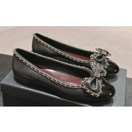 Chanel Chain Around and Bow Ballet Flats Leather/Patent Black 2024