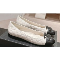 Chanel CC Logo Quilting Leather Ballet Flats White 2024