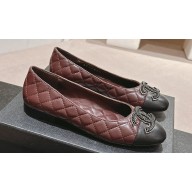 Chanel CC Logo Quilting Leather Ballet Flats Burgundy 2024