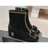 Chanel Chain Around and Bow Ankle Boots Suede Leather/Patent Black 2024