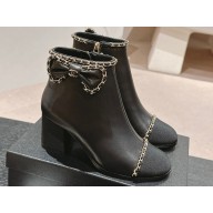 Chanel Chain Around and Bow Ankle Boots Leather/Grosgrain Black 2024
