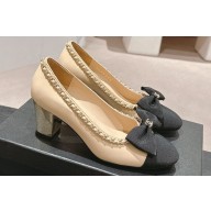 Chanel Chain Around and Bow Pumps Leather/Grosgrain Beige 2024