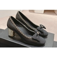 Chanel Chain Around and Bow Pumps Leather/Grosgrain Black 2024