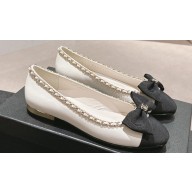 Chanel Chain Around and Bow Ballet Flats Leather/Grosgrain White 2024
