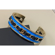 Chanel Metal, Calfskin & Resin Cuff Bracelet ABE039 Gold, Black & Blue 2024