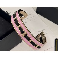 Chanel Metal, Calfskin & Resin Cuff Bracelet ABE039 Gold, Black & Pink 2024