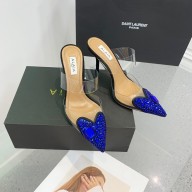 Alaia Heart Heel Mules 10.5cm in PVC and Patent Calfskin with Crystals blue 2023