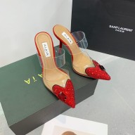 Alaia Heart Heel Mules 10.5cm in PVC and Patent Calfskin with Crystals Red 2023