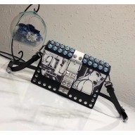 Prada Cahier Stud Printed Leather Bag 1BD121 Black 2018