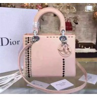 DIOR "LADY DIOR" BAG CALFSKIN STUDDED WITH BEADS AND RHINESTONE PINK
