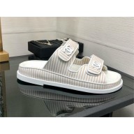 CHANEL Stripes Casual Style Party Style Footbed Sandals beige 2024