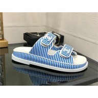 CHANEL Stripes Casual Style Party Style Footbed Sandals blue 2024