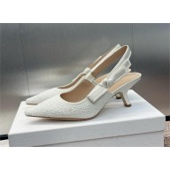Dior heel 6.5CM J'Adior Slingback Pump IN Embroidered Cotton and White Resin Pearls 2024
