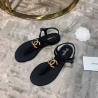 Chanel CC Logo Thong Sandals Black 2020