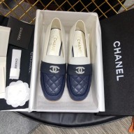 CHANEL 3CM HEEL LAMBSKIN LOAFERS G34345 BLUE/WHITE 2019