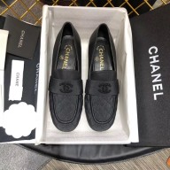 CHANEL 3CM HEEL LAMBSKIN/canvas LOAFERS G34345 black 2019