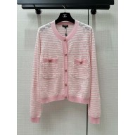CHANEL Mixed Fibers & Cotton White & Pink CARDIGAN P76508 2024 SS 