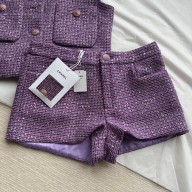 CHANEL Glittered Tweed Purple & Silver SHORTS P76338 2024 SS