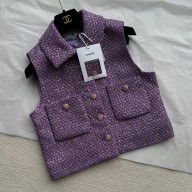 CHANEL Glittered Tweed Purple & Silver VEST P76338 2024 SS