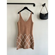 CHANEL Cashmere, Silk & Wool BROWN & White DRESS P74368 2024 SS