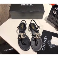 Chanel pearl CC Logo Thong Sandals G35692 Black 2020